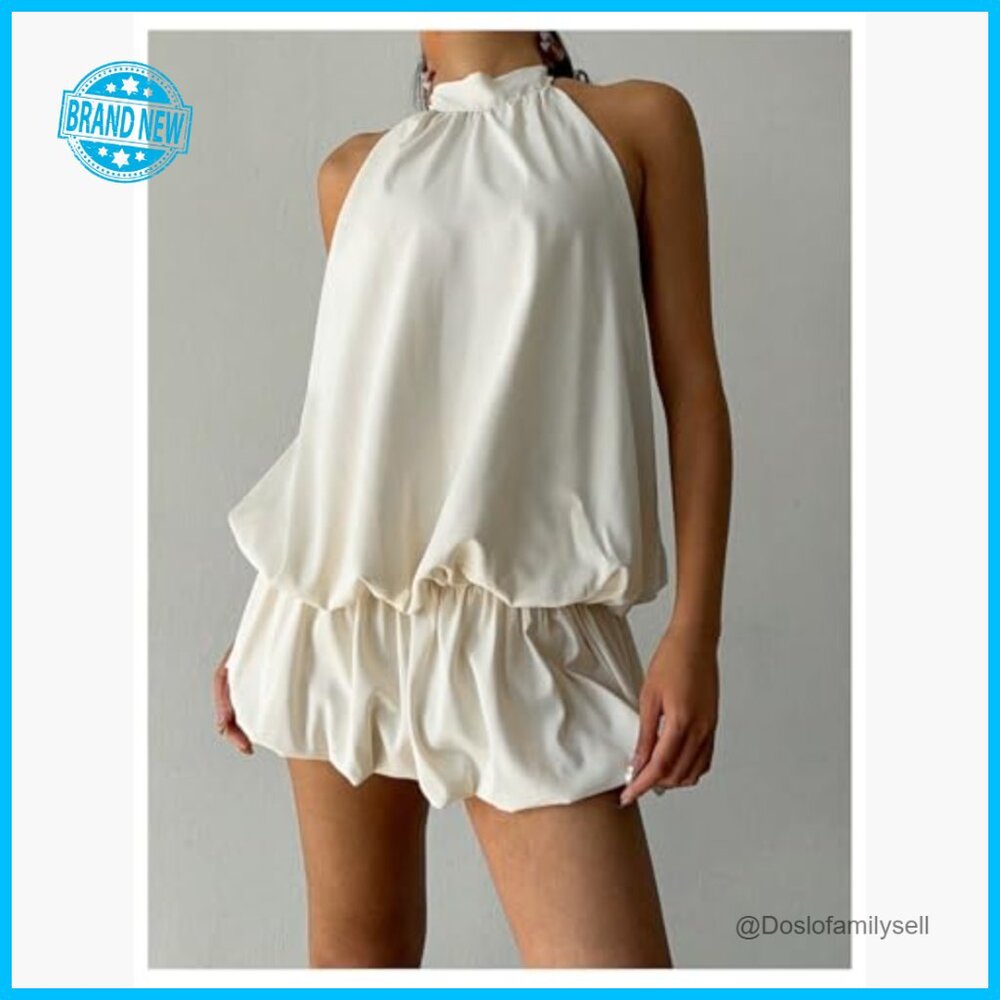 Y2K Backless Ruffle Bubble Halter Mini Dress Poly… - image 4